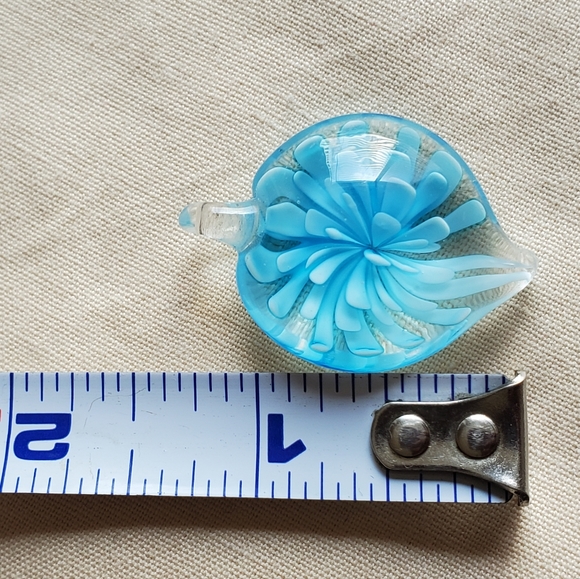 Clear and Blue Art Glass Flower Pendant - Picture 5 of 7